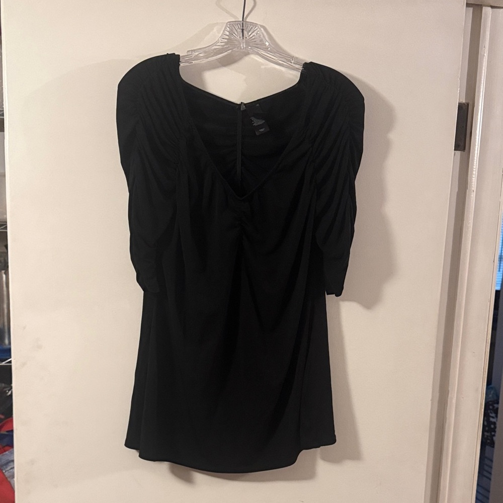 Bisou Bisou Black Ruched Blouse